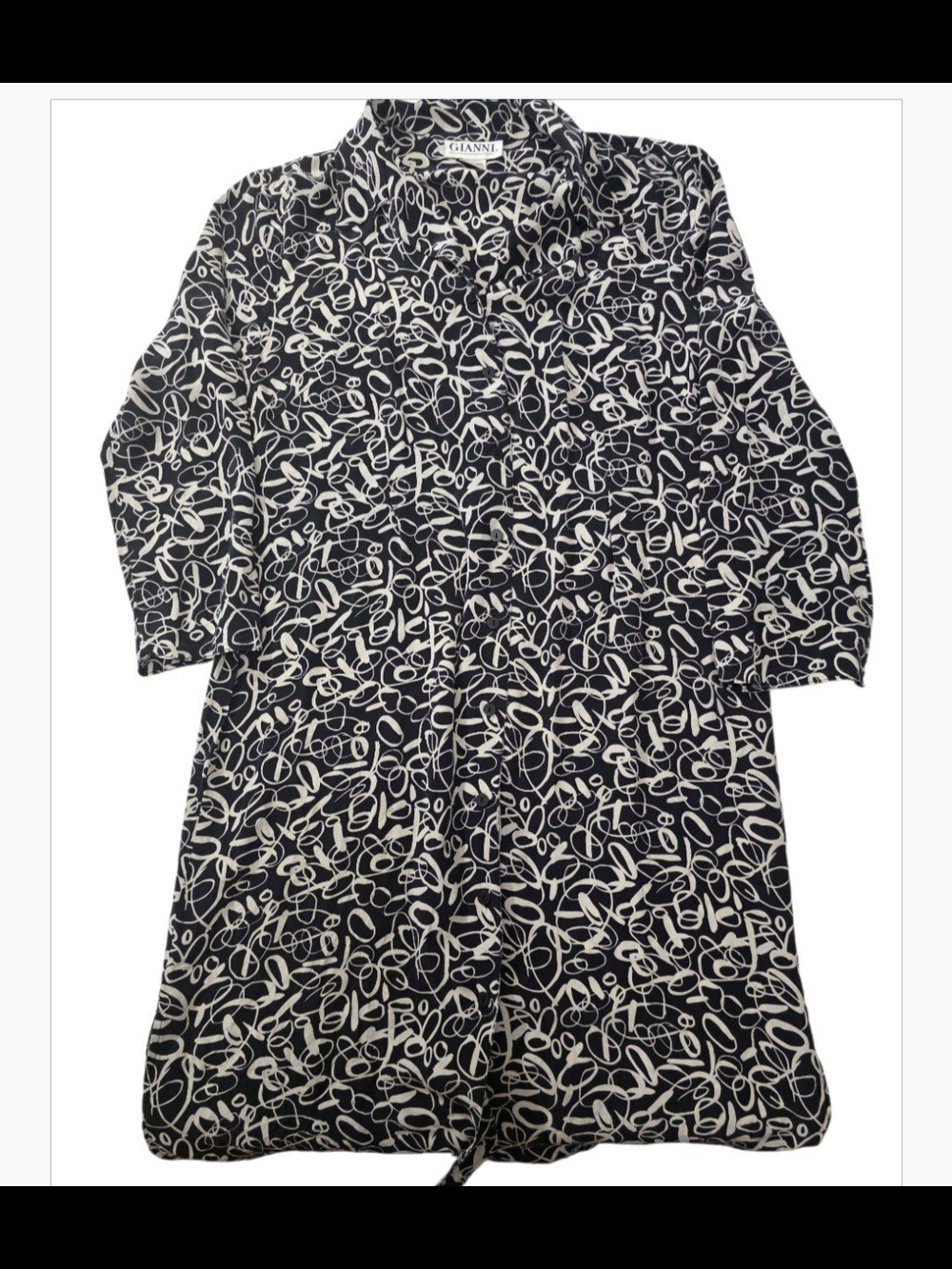 GIANNI 100% Silk Black White Abstract Print Shirt Dress Size 12